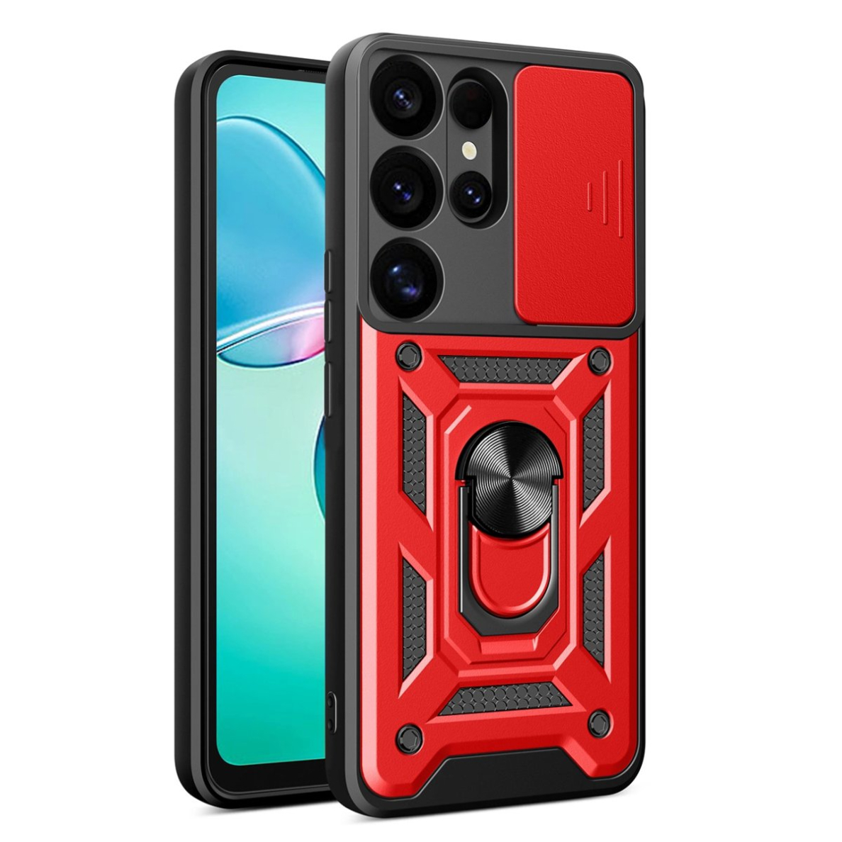 Dėklas Hybrid Armor Camshield Ring Samsung Galaxy S25 Ultra - Raudonas Dėklas Hybrid Armor Camshield Ring Samsung Galaxy S25 Ultra - Raudonas