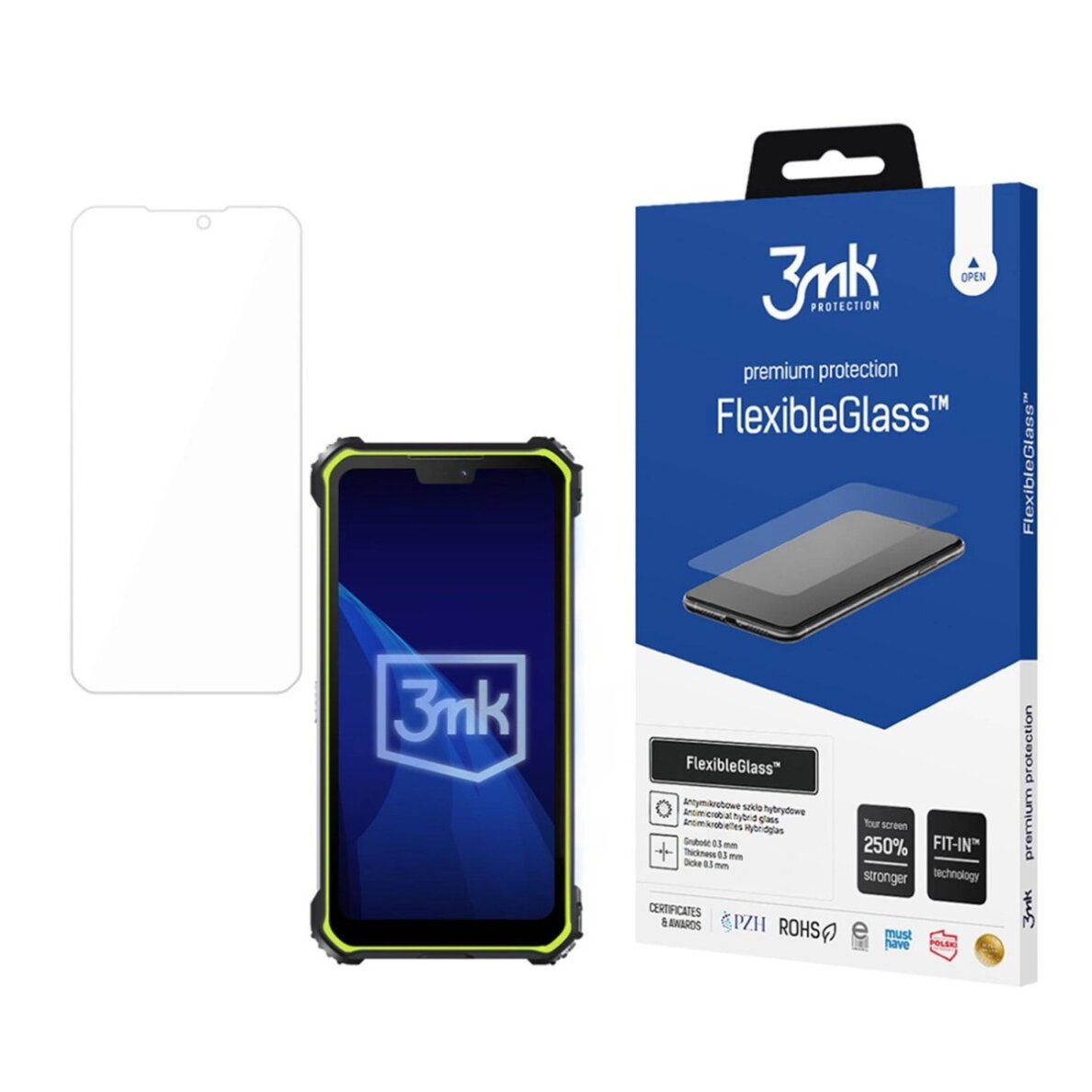 Rugged Phones M10 3mk FlexibleGlass hibridinis stiklas