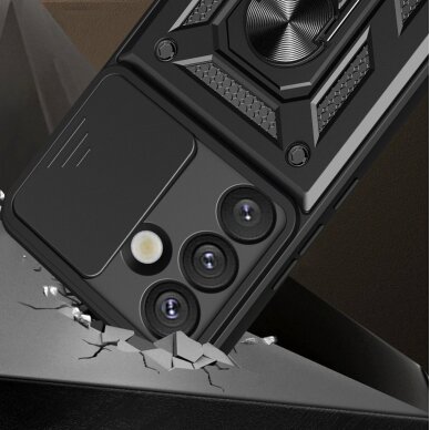 Google Pixel 9 / 9 Pro / 10 / 10 Pro 5G dėklas Hybrid Armor Camshield su stovu ir kameros dangteliu – juodas 1