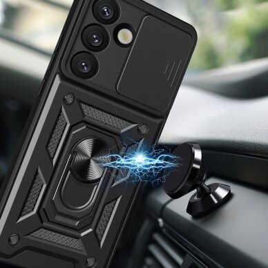 Google Pixel 9 / 9 Pro / 10 / 10 Pro 5G dėklas Hybrid Armor Camshield su stovu ir kameros dangteliu – juodas 2