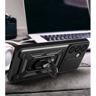 Google Pixel 9 / 9 Pro / 10 / 10 Pro 5G dėklas Hybrid Armor Camshield su stovu ir kameros dangteliu – juodas 4