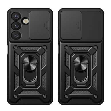 Google Pixel 9 / 9 Pro / 10 / 10 Pro 5G dėklas Hybrid Armor Camshield su stovu ir kameros dangteliu – juodas 7