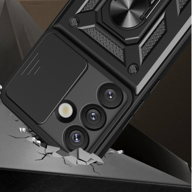 Google Pixel 9 Pro XL 5G / 10 Pro XL 5G Hybrid Armor Camshield dėklas su stovu ir kameros dangteliu - juodas 1