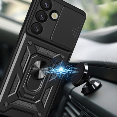 Google Pixel 9 Pro XL 5G / 10 Pro XL 5G Hybrid Armor Camshield dėklas su stovu ir kameros dangteliu - juodas 2
