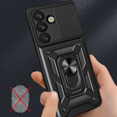 Google Pixel 9 Pro XL 5G / 10 Pro XL 5G Hybrid Armor Camshield dėklas su stovu ir kameros dangteliu - juodas 3