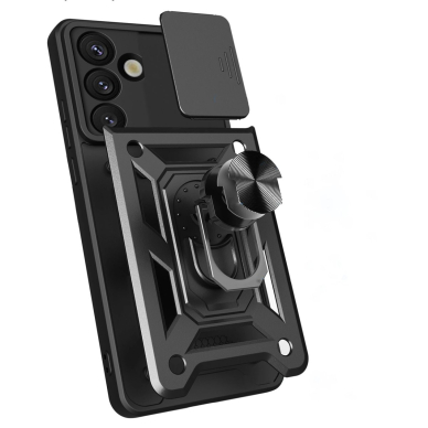 Google Pixel 9 Pro XL 5G / 10 Pro XL 5G Hybrid Armor Camshield dėklas su stovu ir kameros dangteliu - juodas 6