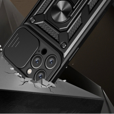 Dėklas Hybrid Armor Camshield iPhone 16 Pro Case with Camera Cover and Stand - Juodas 1 Dėklas Hybrid Armor Camshield iPhone 16 Pro Case with Camera Cover and Stand - Juodas 1