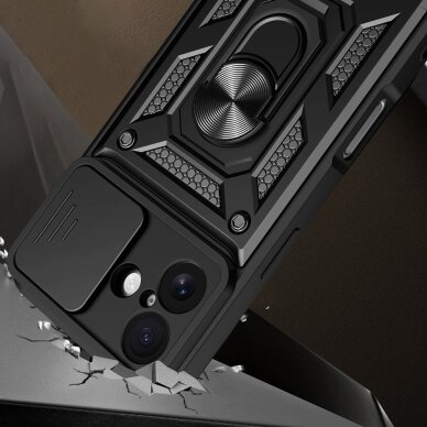 iPhone 17 Hybrid Armor Camshield dėklas su stovu ir kameros dangteliu – juodas 1