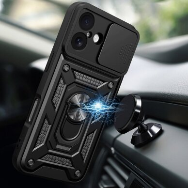 iPhone 17 Hybrid Armor Camshield dėklas su stovu ir kameros dangteliu – juodas 2 iPhone 17 Hybrid Armor Camshield dėklas su stovu ir kameros dangteliu – juodas 2