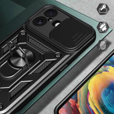 iPhone 17 Hybrid Armor Camshield dėklas su stovu ir kameros dangteliu – juodas 3