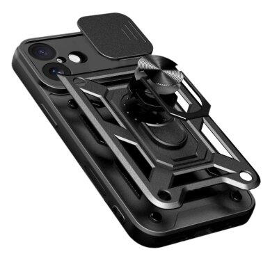 iPhone 17 Hybrid Armor Camshield dėklas su stovu ir kameros dangteliu – juodas 7