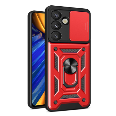 Dėklas Hybrid Armor Camshield Ring Samsung Galaxy S25 - Raudonas Dėklas Hybrid Armor Camshield Ring Samsung Galaxy S25 - Raudonas