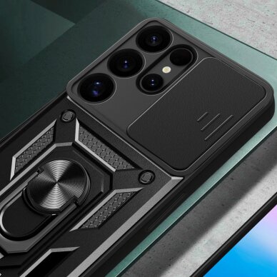 Akcija! Dėklas Hybrid Armor Camshield Ring Samsung Galaxy S25 Ultra - Juodas 4