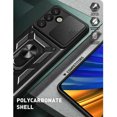 Samsung Galaxy S25 Edge Hybrid Armor Camshield dėklas su stovu ir kameros dangteliu - juodas 3