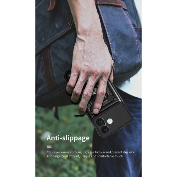 iPhone 17 Hybrid Armor Camshield dėklas su stovu ir kameros dangteliu – juodas 9 iPhone 17 Hybrid Armor Camshield dėklas su stovu ir kameros dangteliu – juodas 9