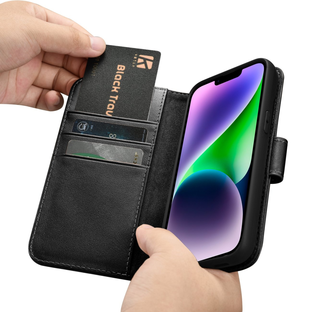 Dėklas iCarer Wallet Case 2in1 Cover iPhone 14 Plus Juodas (WMI14220727-BK) 15 Dėklas iCarer Wallet Case 2in1 Cover iPhone 14 Plus Juodas (WMI14220727-BK) 15
