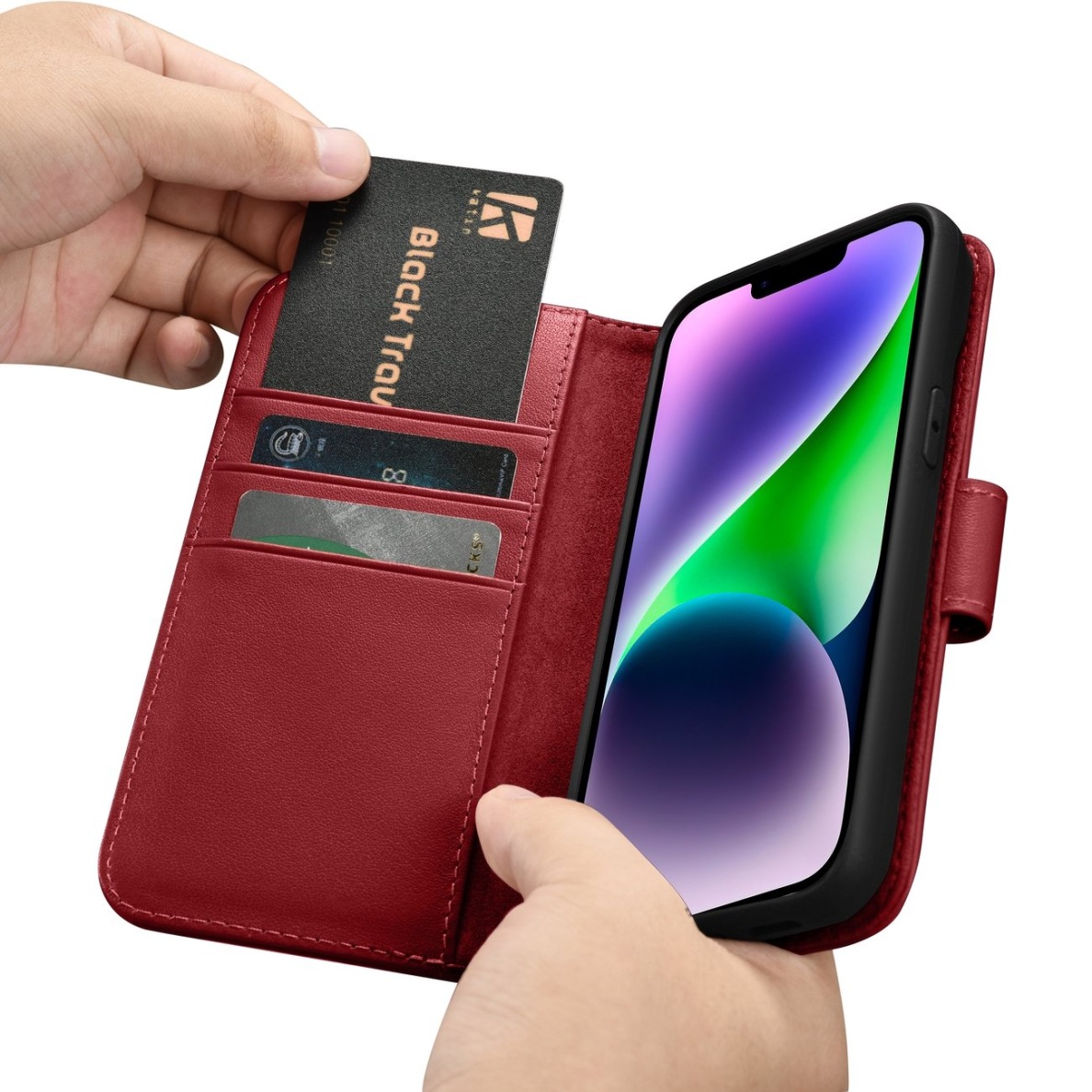 Dėklas iCarer Wallet Case 2in1 Cover iPhone 14 Plus Raudonas (WMI14220727-RD) 15 Dėklas iCarer Wallet Case 2in1 Cover iPhone 14 Plus Raudonas (WMI14220727-RD) 15