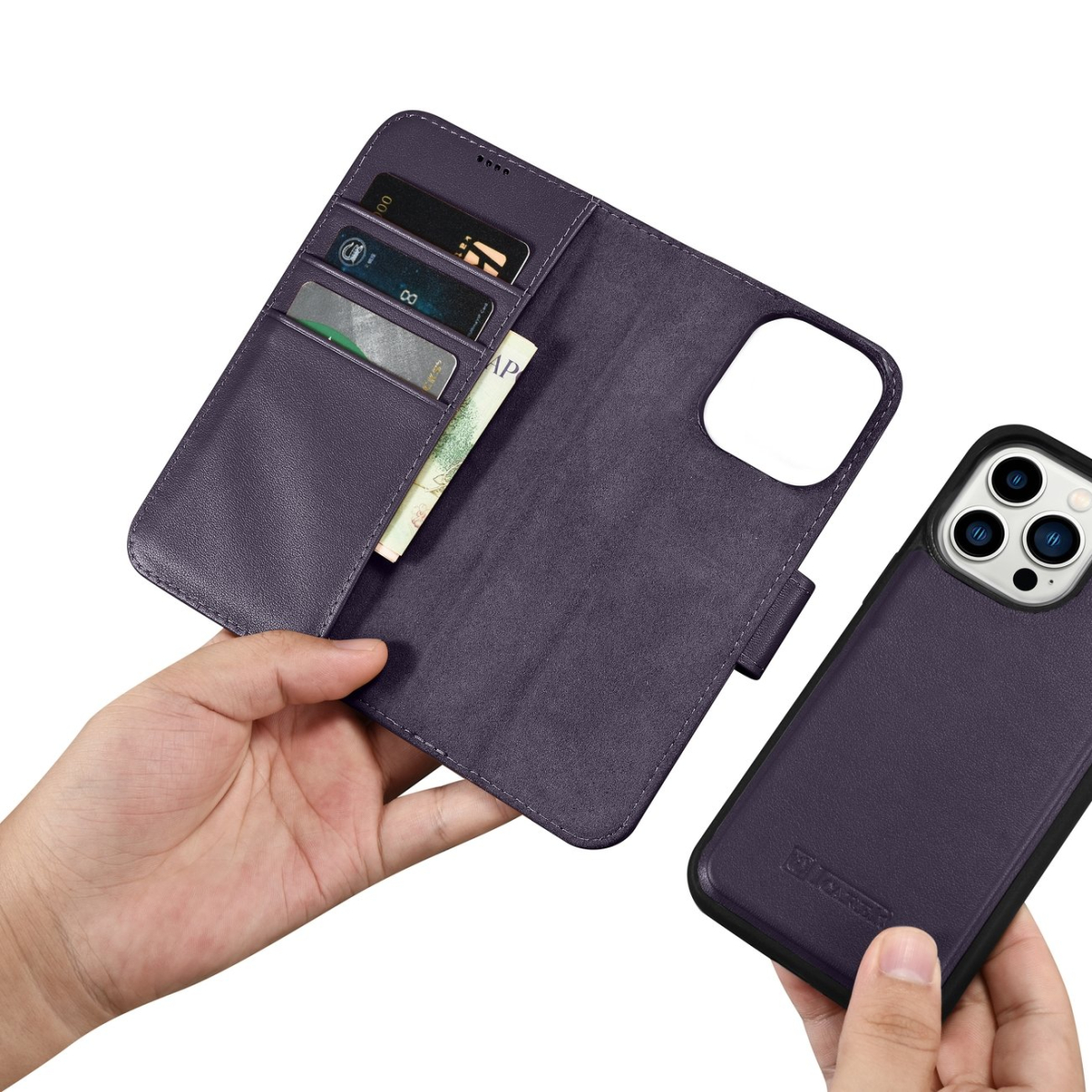 Dėklas iCarer Wallet Case 2in1 Cover iPhone 14 Pro Max Violetinis (WMI14220728-DP) 14 Dėklas iCarer Wallet Case 2in1 Cover iPhone 14 Pro Max Violetinis (WMI14220728-DP) 14