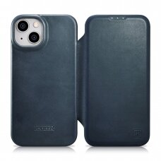 Dėklas iCarer CE Oil Wax Premium Leather Folio Case iPhone 14 (MagSafe) Mėlynas (AKI14220705-BU)