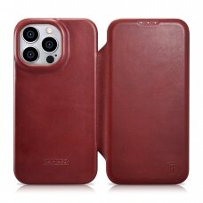 Dėklas iCarer CE Oil Wax Premium Leather Folio Case iPhone 14 Pro (MagSafe) Raudonas (AKI14220706-RD)