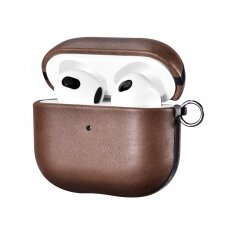 Odinis dėklas iCarer Leather Crazy Horse natural leather case for AirPods 3 brown (IAP058-BN)