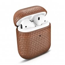 Odinis dėklas iCarer Leather Woven AirPods 2 / AirPods 1 Rudas (WMAP010-BN)