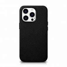 Dėklas iCarer Litchi Premium Leather Case iPhone 14 Pro (MagSafe) Juodas (WMI14220710-BK)