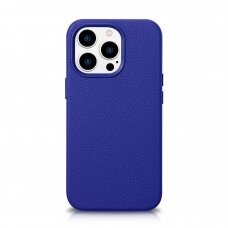 Dėklas iCarer Litchi Premium Leather Case iPhone 14 Pro (MagSafe) Tamsiai mėlynas (WMI14220710-DB)