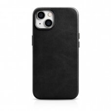 Dėklas iCarer Oil Wax Premium Leather Case iPhone 14 Plus (MagSafe) Juodas (WMI14220703-BK)