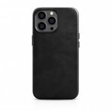 Dėklas iCarer Oil Wax Premium Leather Case iPhone 14 Pro Max (MagSafe) Juodas (WMI14220704-BK)
