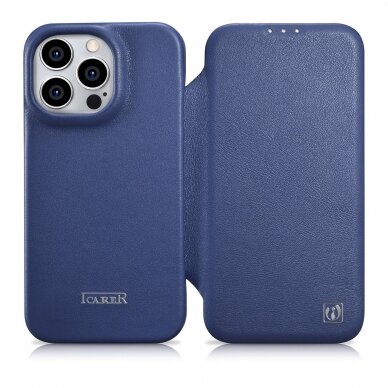 Dėklas iCarer CE Premium Leather Folio Case iPhone 14 Pro (MagSafe) Mėlynas  (WMI14220714-BU) Dėklas iCarer CE Premium Leather Folio Case iPhone 14 Pro (MagSafe) Mėlynas  (WMI14220714-BU)