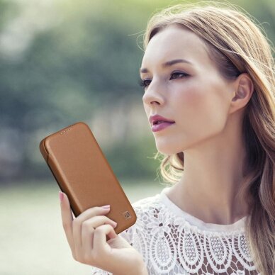 iPhone 14 Pro iCarer CE Premium Leather Folio dėklas iš natūralios odos MagSafe – rudas 26