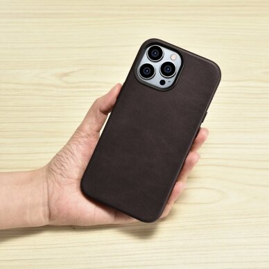 Dėklas iCarer Oil Wax Premium Leather Case iPhone 14 Pro Max (MagSafe) Rudas (WMI14220704-BN) 13
