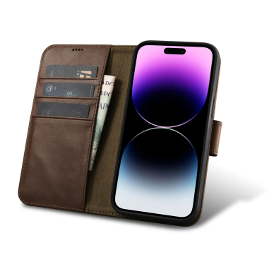 Dėklas iCarer Oil Wax Wallet Case 2in1 Cover iPhone 14 Pro Rudas (WMI14220722-BN) 1 Dėklas iCarer Oil Wax Wallet Case 2in1 Cover iPhone 14 Pro Rudas (WMI14220722-BN) 1