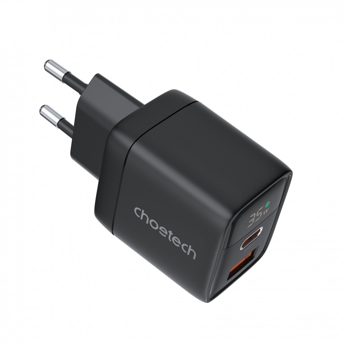 Įkroviklis Choetech PD6052 USB-C/USB-A PD35W GaN juodas Įkroviklis Choetech PD6052 USB-C/USB-A PD35W GaN juodas