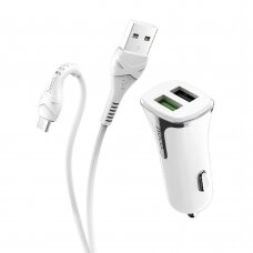 Įkroviklis automobilinis Hoco Z31 Quick Charge 3.0 (3.4A) su 2 USB jungtimis + microUSB baltas