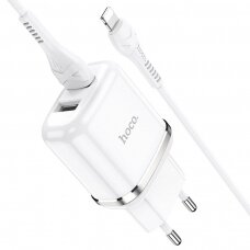 Įkroviklis buitinis Hoco N4 su dviem USB jungtimis + Lightning (2.4A) baltas