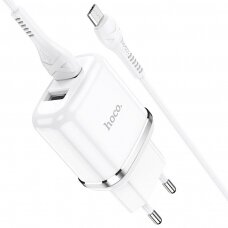 Įkroviklis buitinis Hoco N4 su dviem USB jungtimis + MicroUSB (2.4A) baltas