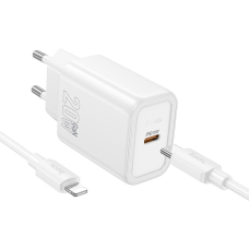 Įkroviklis Hoco N60 USB-C PD20W + USB-C to Lightning Kabelis 1.0m baltas