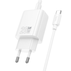Įkroviklis Hoco N60 USB-C PD20W + USB-C to USB-C 60W Kabelis 1.0m baltas