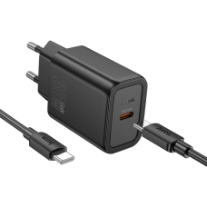 Įkroviklis Hoco N62 USB-C PD30W + USB-C to USB-C 60W Kabelis 1.0m juodas