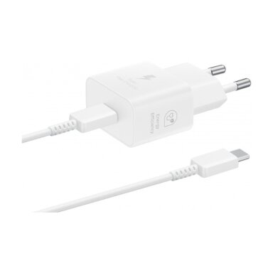 Įkroviklis originalus Samsung EP-T2510XWEGEU 25W + USB-C kabelis pakuotėje baltas
