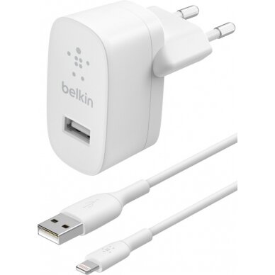 Įkroviklis buitinis Belkin Boost Charge USB-A 12W + Lightning kabelis baltas Įkroviklis buitinis Belkin Boost Charge USB-A 12W + Lightning kabelis baltas