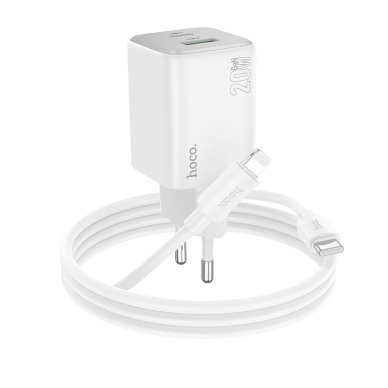 Įkroviklis Hoco N41 USB-A/USB-C PD20W+QC3.0 + USB-C to Lightning Kabelis 1.0m baltas