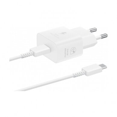 Įkroviklis originalus Samsung EP-T2510XWEGEU 25W + USB-C kabelis pakuotėje baltas Įkroviklis originalus Samsung EP-T2510XWEGEU 25W + USB-C kabelis pakuotėje baltas