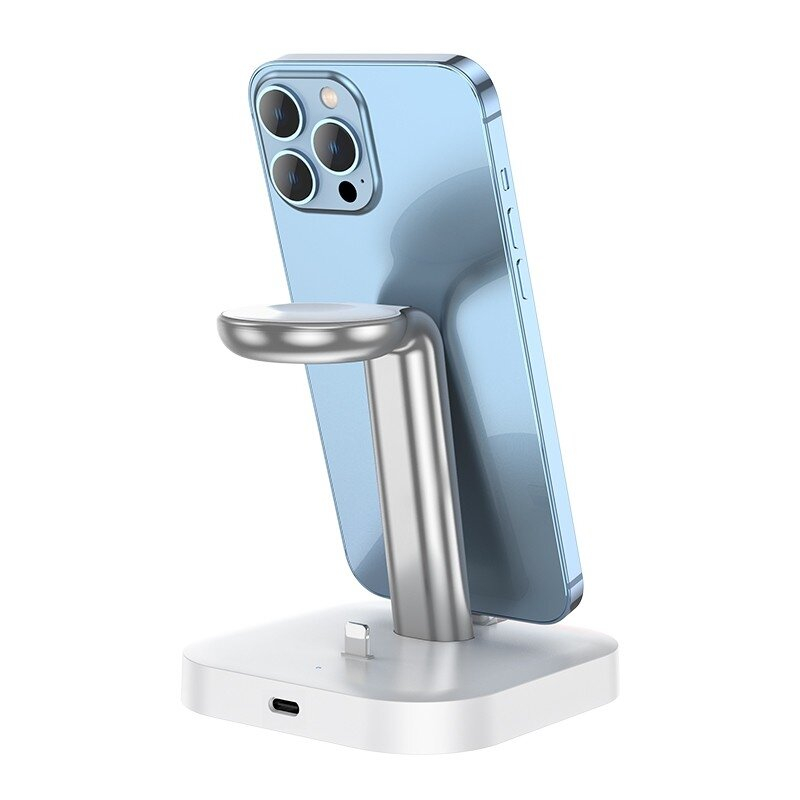 Įkroviklis belaidis Hoco CW43 Graceful 3-in-1 baltas 2 Įkroviklis belaidis Hoco CW43 Graceful 3-in-1 baltas 2