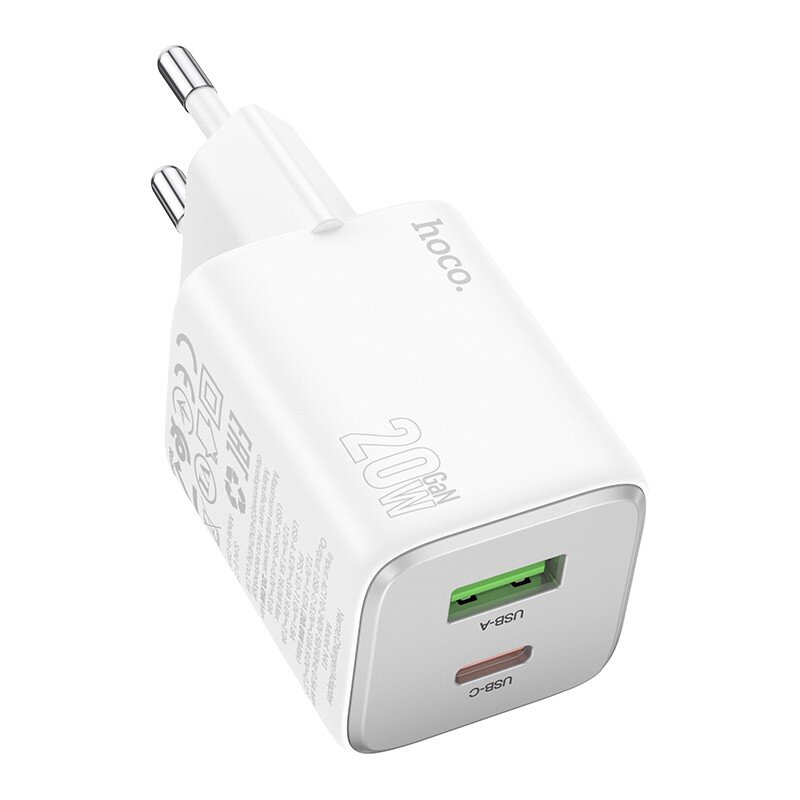 Įkroviklis Hoco N41 USB-A/USB-C PD20W + QC3.0 – baltas