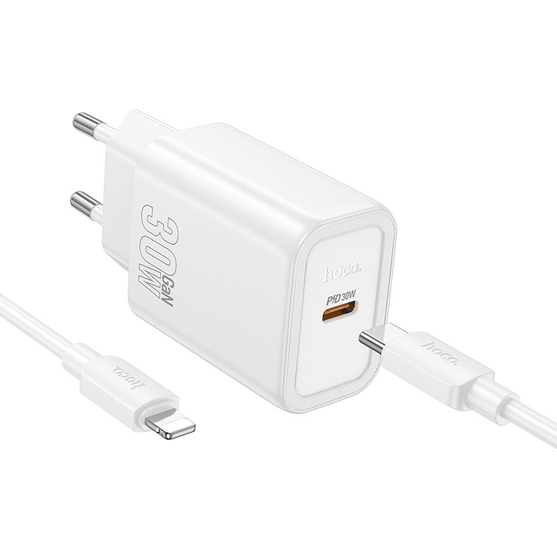 Įkroviklis Hoco N62 USB-C PD30W + USB-C to Lightning Kabelis 1.0m baltas