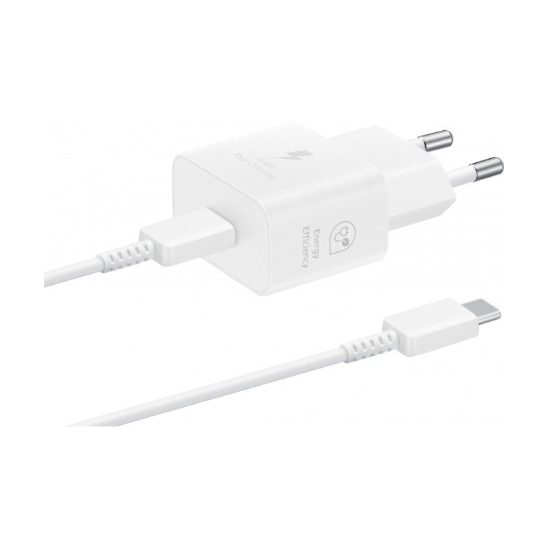 Įkroviklis originalus Samsung EP-T2510XWEGEU 25W + USB-C kabelis pakuotėje baltas Įkroviklis originalus Samsung EP-T2510XWEGEU 25W + USB-C kabelis pakuotėje baltas