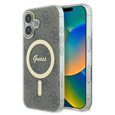 iPhone 16 Guess IML 4G MagSafe dėklas – rudas iPhone 16 Guess IML 4G MagSafe dėklas – rudas